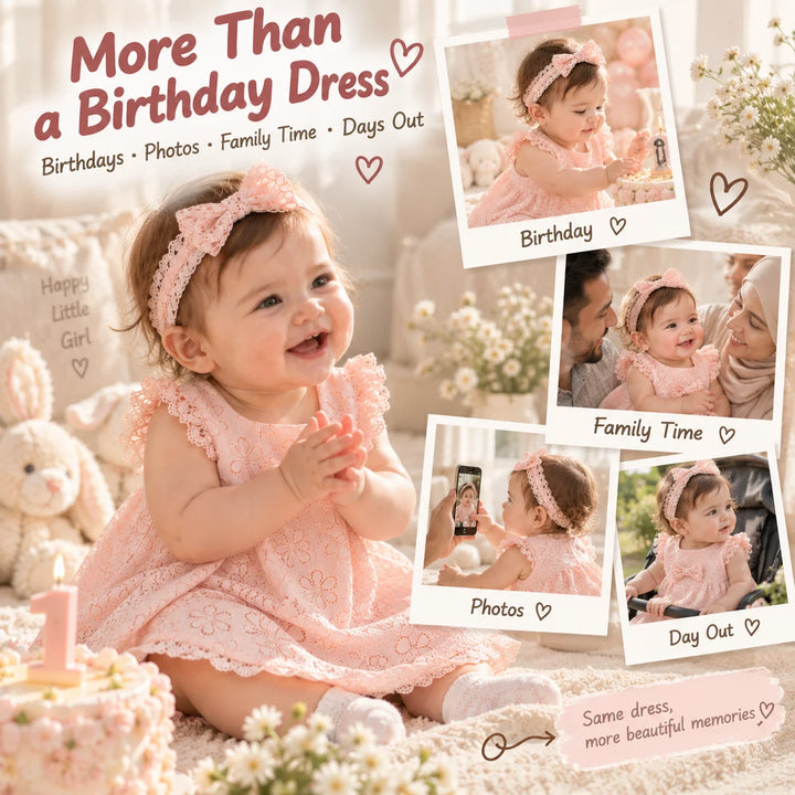 3Pcs Baby Girl Lace Dress Set 9-24M Floral A-Line Dress Bloomers Headband Birthday Party Outfit