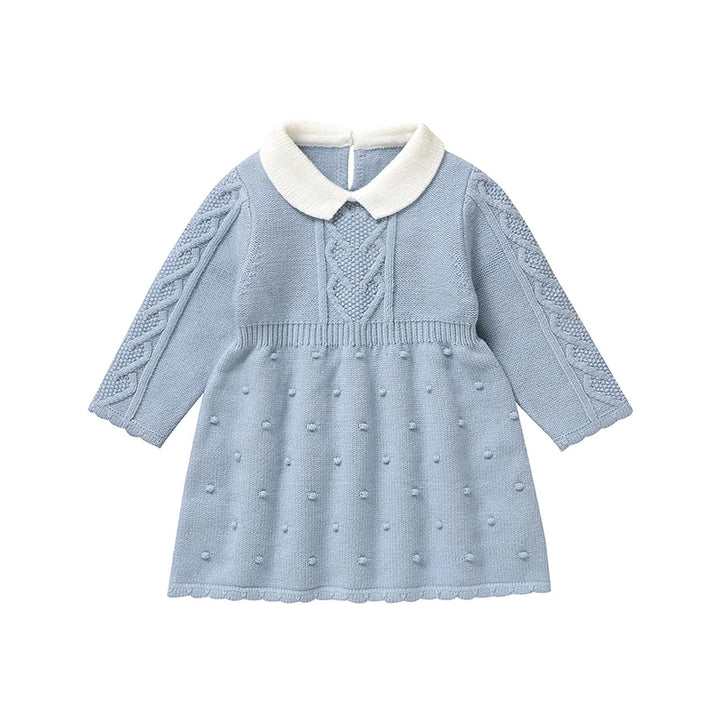 Baby Sweaters Dress Knitted Infant Children Skirt Long Sleeve Autumn Toddler Kid Clothing Fashion Turn-down Collar Solid Newborn