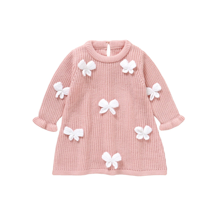 Baby Sweater Dress Long Sleeve Autumn Newborn Girls  Frock Cute 3D Bows Infant Children Clothing Fashion Ruffles Overalls Skirt