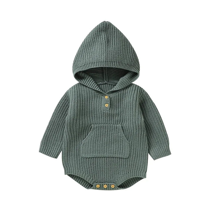 Newborn Baby Bodysuit Knit Infant Girl Boy Jumpsuit Long Sleeve Fall Toddler Kid Clothes 0-18M Top Fashion Solid Hooded Overalls