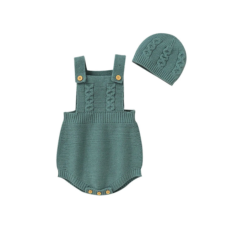 Baby Bodysuit Knitted Infant Girls Boy Newborn Jumpsuit Sleeveless Summer Child Clothing 0-18M Overalls Tops Fashion Solid 2PCS